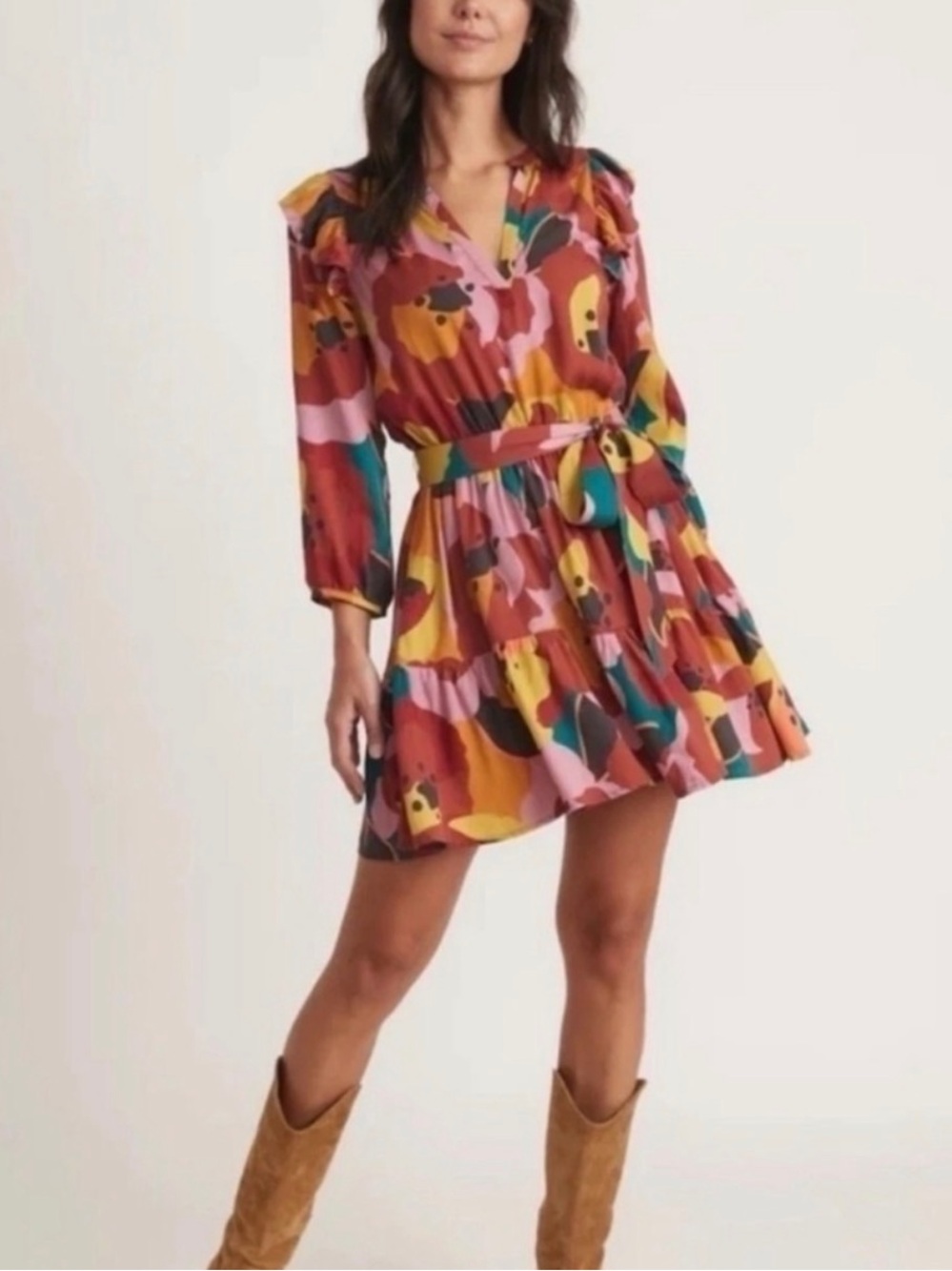 Marine Layer Women's Exploded Floral Ruffle Tiered Dress L
